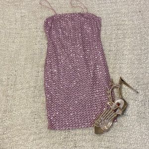 Bear Dance sequin dress, powder pink w/sequins L